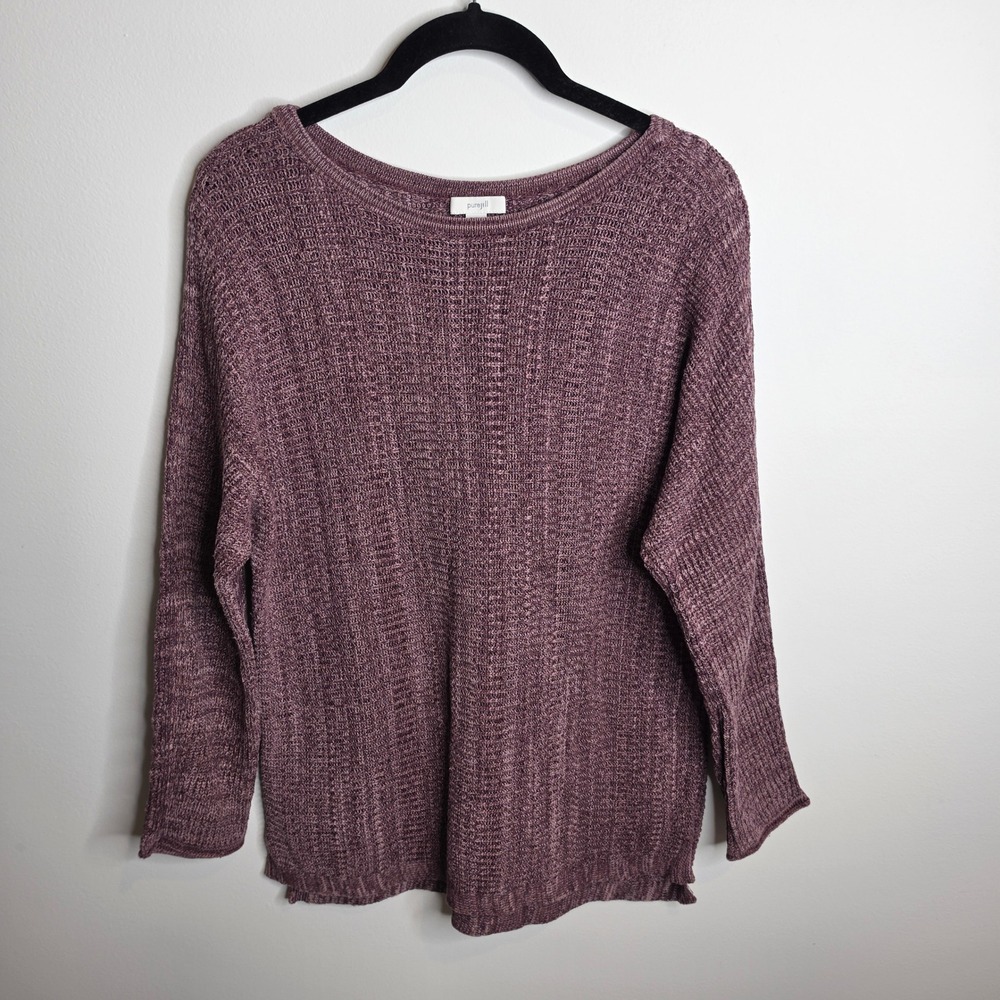 Pure Jill Textured Knit Sweater Womens S Petite Purple Boat Neck Cotton Rayon